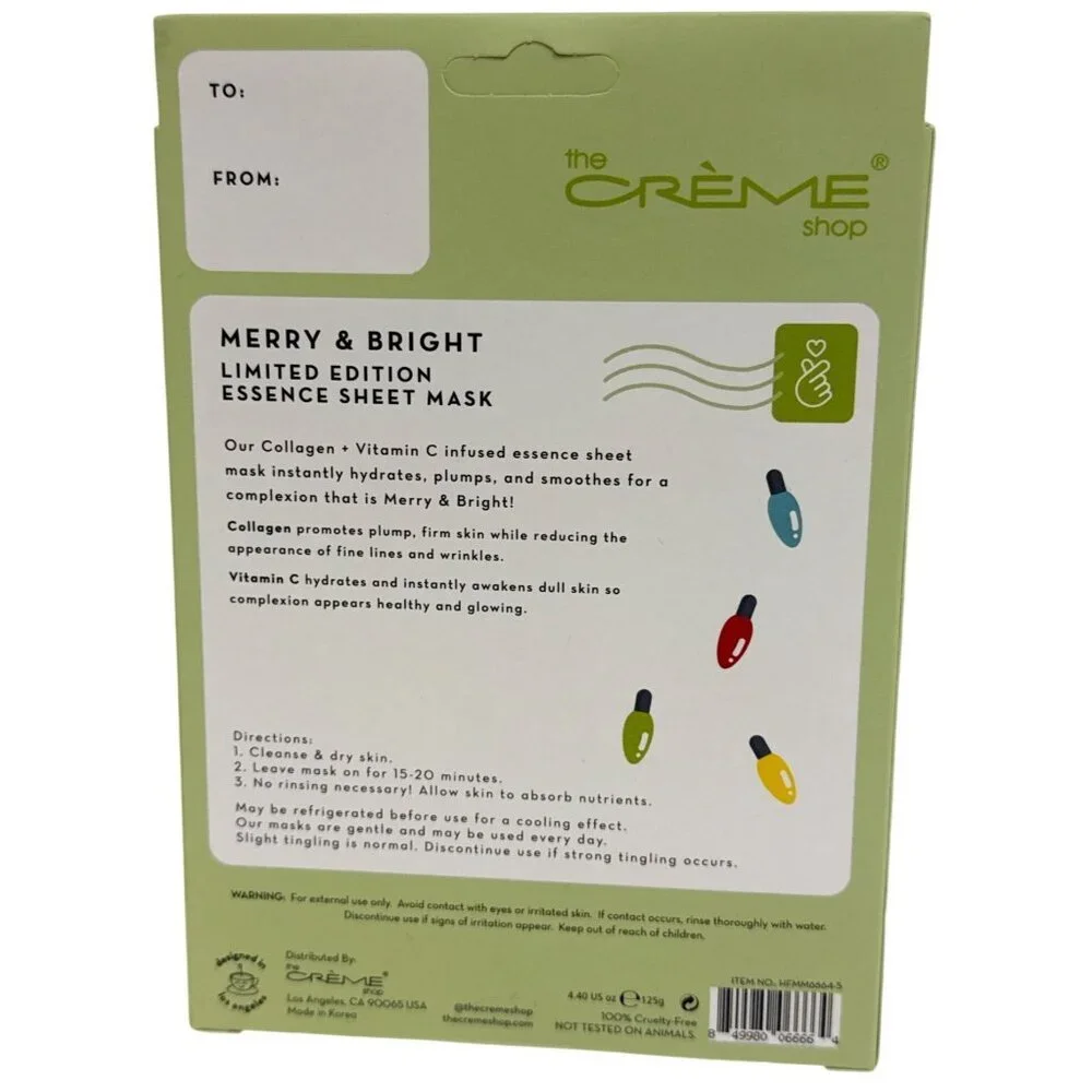 Creme Shop Merry & Bright Face Mask Sheets Set of 5 Collagen Vitamin C NEW